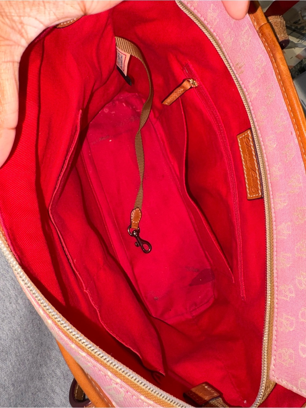 Dooney & Bourke Pink Canvas Tote with Tan Leather Trim - Picture 8 of 11